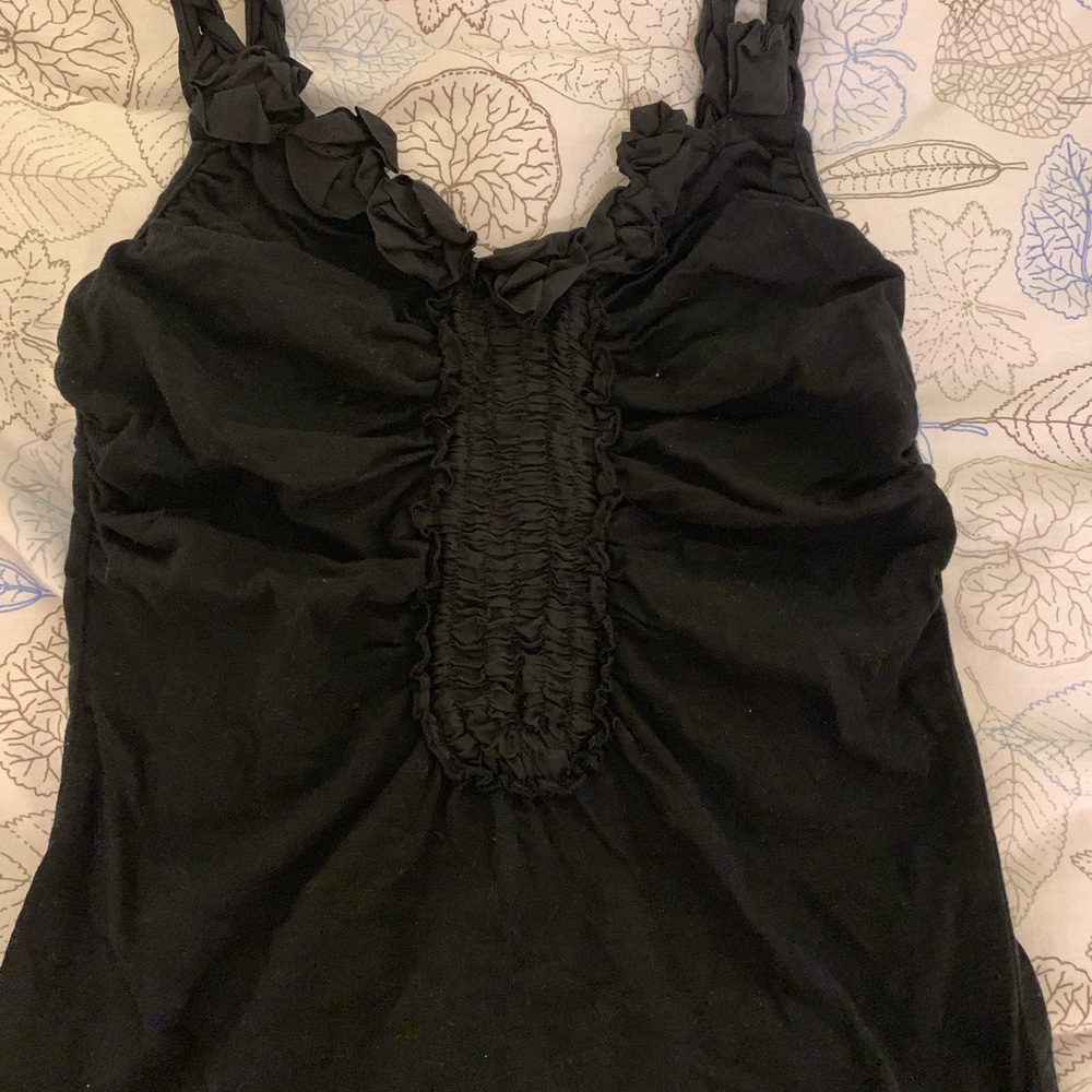 Anthropologie Bordeaux brand black rosette tank XS